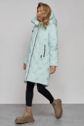 Оптом Пальто утепленное молодежное зимнее женское бирюзового цвета 59121Br, фото 6