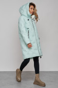 Оптом Пальто утепленное молодежное зимнее женское бирюзового цвета 59121Br, фото 7