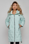 Оптом Пальто утепленное молодежное зимнее женское бирюзового цвета 59121Br в Казани, фото 8