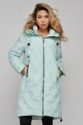 Оптом Пальто утепленное молодежное зимнее женское бирюзового цвета 59121Br в Перми, фото 9