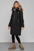 Оптом Пальто утепленное молодежное зимнее женское черного цвета 59121Ch в Самаре, фото 2