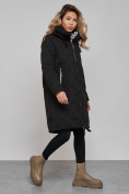 Оптом Пальто утепленное молодежное зимнее женское черного цвета 59121Ch в Омске, фото 3