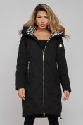 Оптом Пальто утепленное молодежное зимнее женское черного цвета 59121Ch в Перми, фото 5