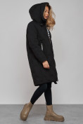 Оптом Пальто утепленное молодежное зимнее женское черного цвета 59121Ch в Омске, фото 7