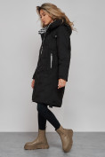 Оптом Пальто утепленное молодежное зимнее женское черного цвета 59121Ch в Омске, фото 8