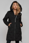 Оптом Пальто утепленное молодежное зимнее женское черного цвета 59121Ch в Самаре, фото 9