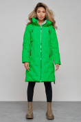 Оптом Пальто утепленное молодежное зимнее женское зеленого цвета 59121Z в Волгоградке