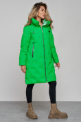 Оптом Пальто утепленное молодежное зимнее женское зеленого цвета 59121Z в Перми, фото 2