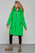 Оптом Пальто утепленное молодежное зимнее женское зеленого цвета 59121Z, фото 3