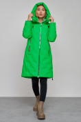 Оптом Пальто утепленное молодежное зимнее женское зеленого цвета 59121Z в Омске, фото 7