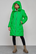 Оптом Пальто утепленное молодежное зимнее женское зеленого цвета 59121Z в Омске, фото 9