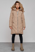 Оптом Пальто утепленное молодежное зимнее женское бежевого цвета 59122B в Екатеринбурге