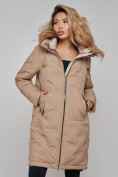 Оптом Пальто утепленное молодежное зимнее женское бежевого цвета 59122B в Челябинске, фото 17