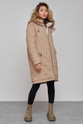 Оптом Пальто утепленное молодежное зимнее женское бежевого цвета 59122B в Екатеринбурге, фото 2
