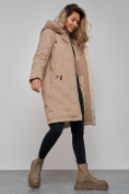 Оптом Пальто утепленное молодежное зимнее женское бежевого цвета 59122B в Уфе, фото 24