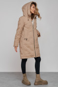 Оптом Пальто утепленное молодежное зимнее женское бежевого цвета 59122B, фото 6