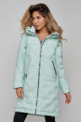 Оптом Пальто утепленное молодежное зимнее женское бирюзового цвета 59122Br в Перми, фото 10