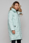 Оптом Пальто утепленное молодежное зимнее женское бирюзового цвета 59122Br в  Красноярске, фото 17