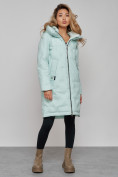 Оптом Пальто утепленное молодежное зимнее женское бирюзового цвета 59122Br в Челябинске, фото 2