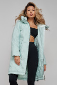 Оптом Пальто утепленное молодежное зимнее женское бирюзового цвета 59122Br в Волгоградке, фото 20
