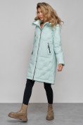 Оптом Пальто утепленное молодежное зимнее женское бирюзового цвета 59122Br в Новосибирске, фото 3