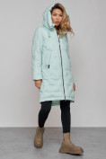 Оптом Пальто утепленное молодежное зимнее женское бирюзового цвета 59122Br, фото 6