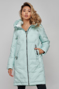 Оптом Пальто утепленное молодежное зимнее женское бирюзового цвета 59122Br в Уфе, фото 8