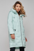 Оптом Пальто утепленное молодежное зимнее женское бирюзового цвета 59122Br в Волгоградке, фото 9