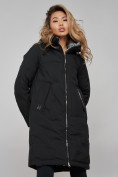 Оптом Пальто утепленное молодежное зимнее женское черного цвета 59122Ch в Волгоградке, фото 17
