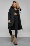 Оптом Пальто утепленное молодежное зимнее женское черного цвета 59122Ch, фото 18