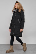 Оптом Пальто утепленное молодежное зимнее женское черного цвета 59122Ch в Волгоградке, фото 3
