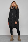 Оптом Пальто утепленное молодежное зимнее женское черного цвета 59122Ch в Перми, фото 8