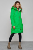 Оптом Пальто утепленное молодежное зимнее женское зеленого цвета 59122Z, фото 2