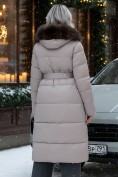 Оптом Пальто женское зимние с мехом песец люкс класса бежевого цвета 611_1B, фото 4