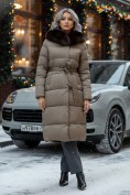 Оптом Пальто женское зимние с мехом песец люкс класса коричневого цвета 611_1K, фото 4