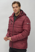 Оптом Куртка спортивная мужская с капюшоном бордового цвета 62175Bo в Казани, фото 11