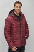 Оптом Куртка спортивная мужская с капюшоном бордового цвета 62175Bo в Казани, фото 13