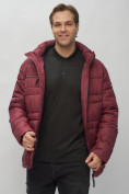 Оптом Куртка спортивная мужская с капюшоном бордового цвета 62175Bo в Казани, фото 18