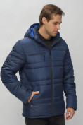 Оптом Куртка спортивная мужская с капюшоном темно-синего цвета 62175TS, фото 10
