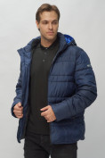 Оптом Куртка спортивная мужская с капюшоном темно-синего цвета 62175TS, фото 16