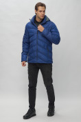 Оптом Куртка спортивная мужская с капюшоном синего цвета 62176S в Екатеринбурге, фото 2
