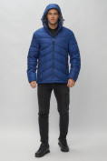Оптом Куртка спортивная мужская с капюшоном синего цвета 62176S в Казани, фото 6