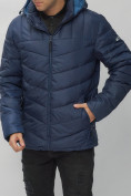Оптом Куртка спортивная мужская с капюшоном темно-синего цвета 62177TS в Казани, фото 9