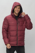 Оптом Куртка спортивная мужская с капюшоном бордового цвета 62186Bo в Казани, фото 6