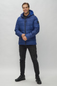 Оптом Куртка спортивная мужская с капюшоном синего цвета 62186S в Екатеринбурге, фото 3