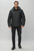 Оптом Куртка спортивная мужская с капюшоном черного цвета 62187Ch в Казани