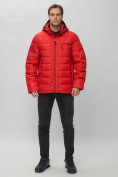 Оптом Куртка спортивная мужская с капюшоном красного цвета 62187Kr