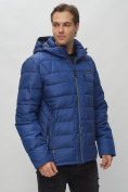 Оптом Куртка спортивная мужская с капюшоном синего цвета 62187S в Екатеринбурге, фото 10