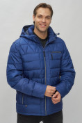 Оптом Куртка спортивная мужская с капюшоном синего цвета 62187S в Екатеринбурге, фото 14