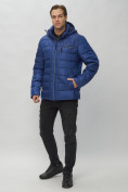 Оптом Куртка спортивная мужская с капюшоном синего цвета 62187S в Казани, фото 4